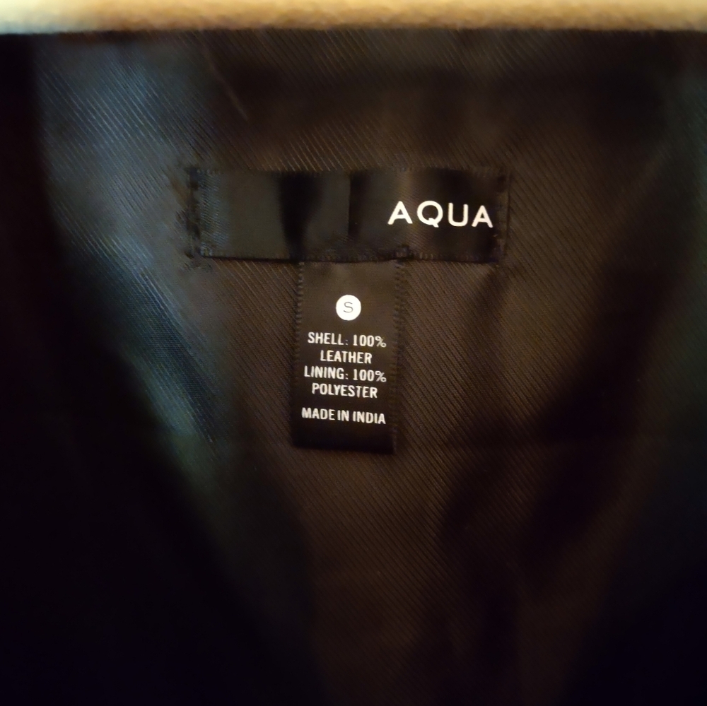 Aqua 100% Leather Black Moto Vest Asymmetrical Zipper Notched Lapel - Picture 5 of 10